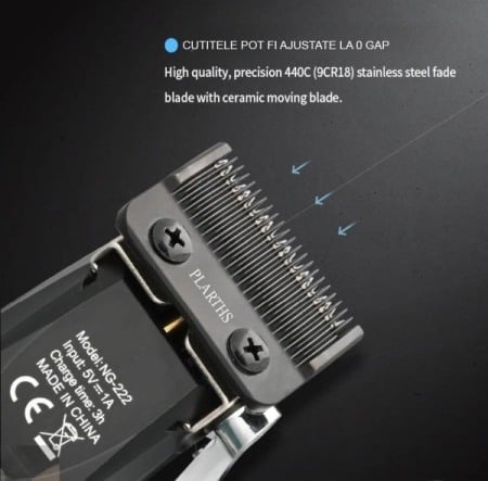 Masina de tuns profesionala cu acumulator, PLARTHS NG-222, motor puternic 7200rpm, afisaj LED, 8 gratare premium1.5 - 25mm, 2 arici, perie fade, pieptan, stand incarcare [1]