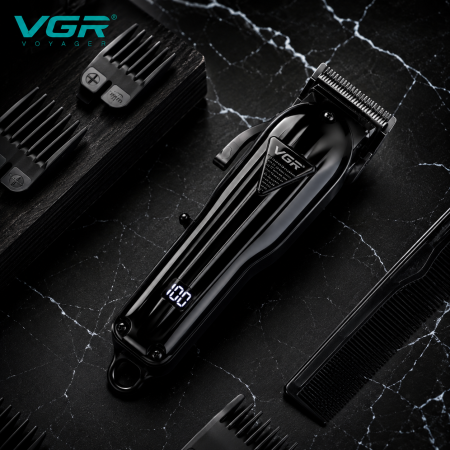 Masina de tuns profesionala cu acumulator, VGR V-282, afisaj LED, 6 gratare 1.5mm - 13mm, Negru [9]