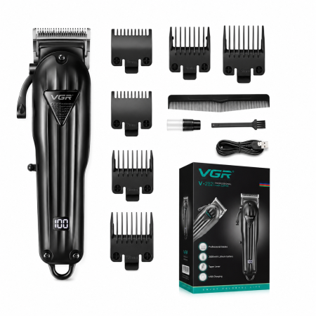 Acasa - Masina de tuns profesionala cu acumulator, VGR V-282, afisaj LED, 6 gratare 1.5mm - 13mm, Negru