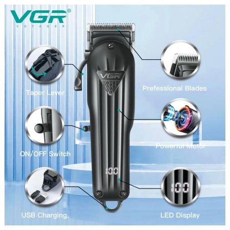 Masina de tuns profesionala cu acumulator, VGR V-282, afisaj LED, 6 gratare 1.5mm - 13mm, Negru [5]