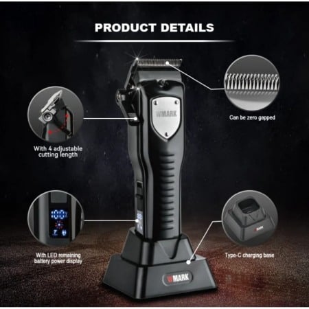 Masina de tuns profesionala cu acumulator, Wmark NG-2042, afisaj LED,7000rpm, 8 gratare  1.5mm - 18mm, cutit ceramic,negru [6]