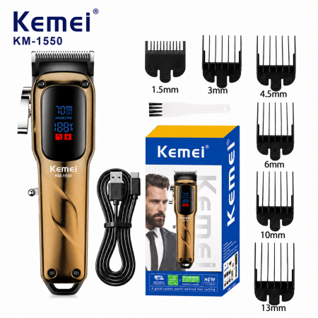 MASINI DE TUNS - Masina de tuns profesionala Kemei KM-1550, Motor 7000 RPM, Display LED, Acumulator Li-Ion 2000mAh, USB Type-C, 180 minute autonomie
