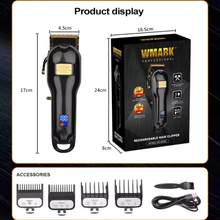 Masina de tuns profesionala WMARK NG-2020C, motor puternic, carcasa full metalica, Lame Fade, Inaltatoare Premium, Negru [2]