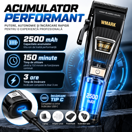 Masina de Tuns Profesionala WMARK NG-V1, Motor Brushless 8500 RPM, 10 Inaltatoare, Lame DLC [2]