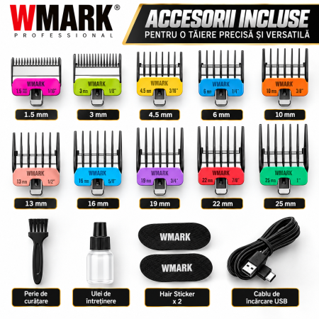 Masina de Tuns Profesionala WMARK NG-V1, Motor Brushless 8500 RPM, 10 Inaltatoare, Lame DLC [7]