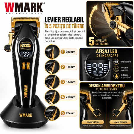 Masina de Tuns Profesionala WMARK NG-V2, Motor Brushless 9000 RPM, Autonomie 200min, 6 Inaltatoare Magnetice [6]