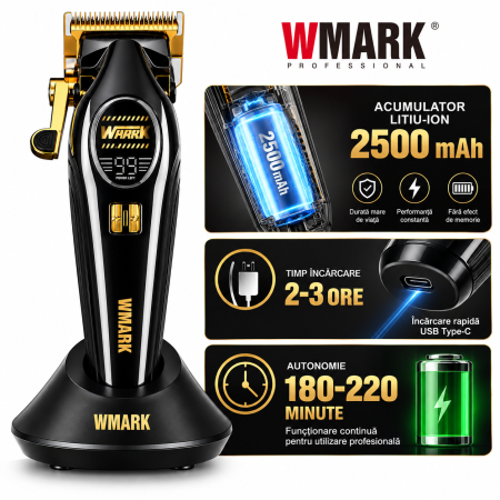 Masina de Tuns Profesionala WMARK NG-V2, Motor Brushless 9000 RPM, Autonomie 200min, 6 Inaltatoare Magnetice [4]