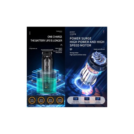Masina de tuns si contur profesionala, Kemei KM-1578, baterie Li-ion 120 min, Cutit T 0.1mm, incarcare type c, afisaj LCD, negru [9]