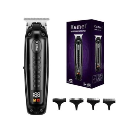 MASINI DE CONTUR - Masina de tuns si contur profesionala, Kemei KM-1578, baterie Li-ion 120 min, Cutit T 0.1mm, incarcare type c, afisaj LCD, negru