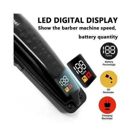 Masina de tuns si contur profesionala, Kemei KM-1578, baterie Li-ion 120 min, Cutit T 0.1mm, incarcare type c, afisaj LCD, negru [8]