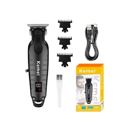 REDUCERI - Masina de tuns si contur profesionala, Kemei KM-2293, Carcasa metalica, Cutit T 0.1mm, incarcare type c, afisaj LCD, negru