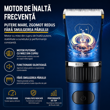 Masina Profesionala de Tuns Animale Kemei KM-CW12, Motor Puternic, Lamă Ceramică, Reglaj 0.8-2 mm, Acumulator Li-Ion, Carcasa Aluminiu [1]