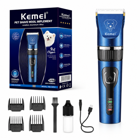 APARATE DE TUNS ANIMALE - Masina Profesionala de Tuns Animale Kemei KM-CW12, Motor Puternic, Lamă Ceramică, Reglaj 0.8-2 mm, Acumulator Li-Ion, Carcasa Aluminiu