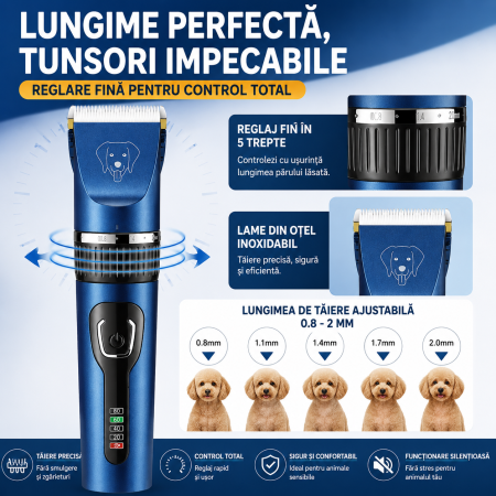 Masina Profesionala de Tuns Animale Kemei KM-CW12, Motor Puternic, Lamă Ceramică, Reglaj 0.8-2 mm, Acumulator Li-Ion, Carcasa Aluminiu [2]