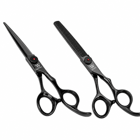 Foarfeci tuns - Set foarfeci de tuns si filat WMARK NG-PS002A/B, profesional din otel inoxidabil 9CR18, marime 6 inch, ulei, pieptan, negru
