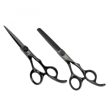 Foarfeci tuns - Set foarfeci de tuns si filat WMARK NG-PS002A/B, profesional din otel inoxidabil 9CR18, marime 6 inch, ulei, pieptan, negru