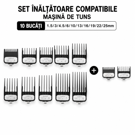 Inaltatoare masina de tuns - Set Inaltatoare Compatibile Masina de tuns 10 bucati 1.5/3/4.5/6/10/13/16/19/22/25mm, negre