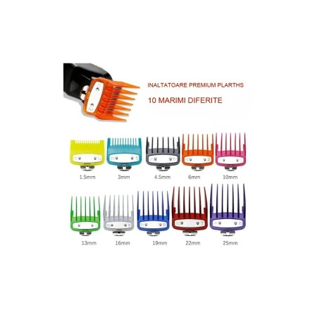 Set Inaltatoare Premium Multicolor PLARTHS compatibile cu WMARK, KEMEI, WAHL, 10 Marimi, 1.5mm - 25mm, clipsare rapida [3]