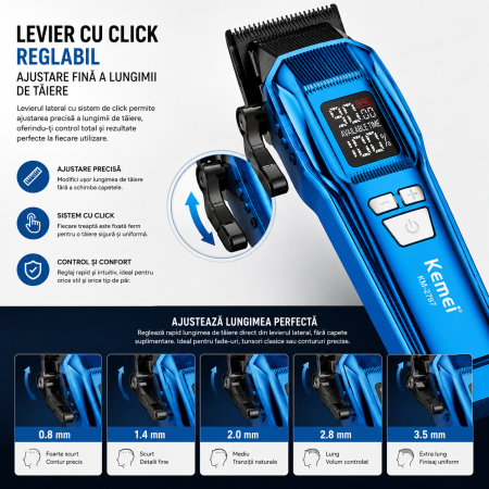 SET MASINA DE TUNS SI CONTUR PROFESIONALA KEMEI KM-2797, CUTITE DLC, 9000RPM, DISPLAY LED, ACUMULATOR 4600MAH, 13 INALTATOARE [5]