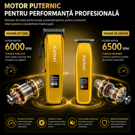 Set Profesional KEMEI KM-8501 Masina de Tuns, Contur, Display LED, Incarcare Type-C, 7 Gratare [5]