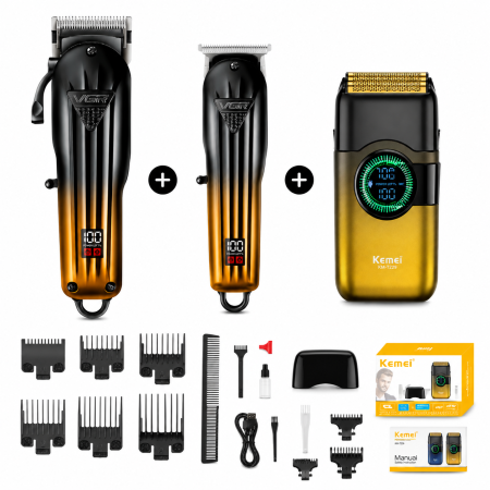 MASINI DE TUNS - SET PROFESIONAL APARAT DE TUNS, APARAT DE CONTUR, APARAT DE RAS VGR V-646 + KEMEI T389, 9 INALTATOARE, DISPLAY LED, TYPE C