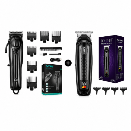 MASINI DE TUNS - Set Profesional Masina de tuns VGR V-282, Masina de contur Kemei KM-1578