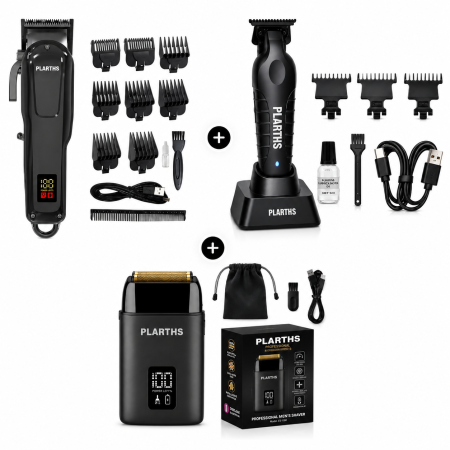 Masini de ras - SET PROFESIONAL PLARTHS MASINA DE TUNS, CONTUR, SHAVER, 10 GRATARE, Display LED, Type C