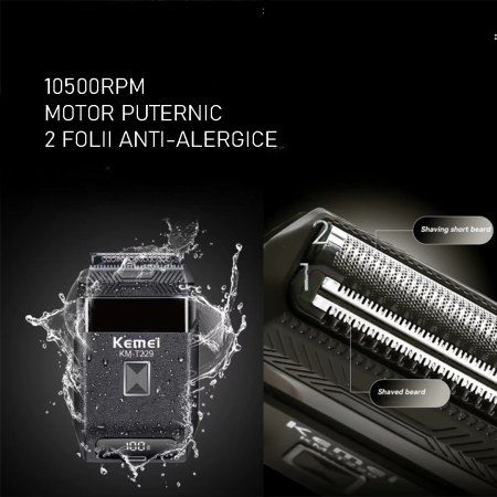 Aparat de barbierit KEMEI KM-T229, shaver 10500RPM, IPX7, Design Compact, Motor Puternic, Accesorii Incluse [1]