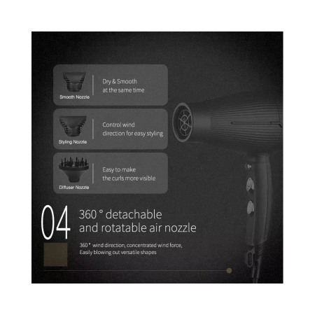 Uscător de păr profesional Wmark NG-2300, 2400W, ionic, difuzor bucle, 2 concentratoare, aer puternic, uscare rapida, negru [2]