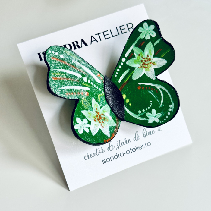 Brosa piele fluture pictat manual [3]