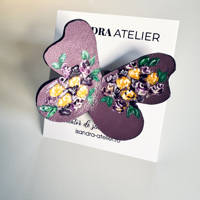 Brosa piele fluture pictat manual [6]