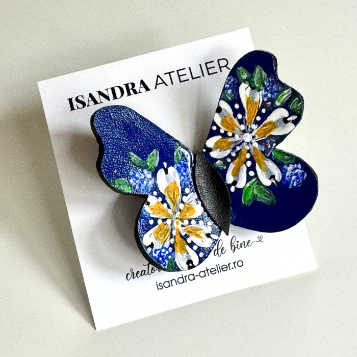 Brosa piele fluture pictat manual [4]