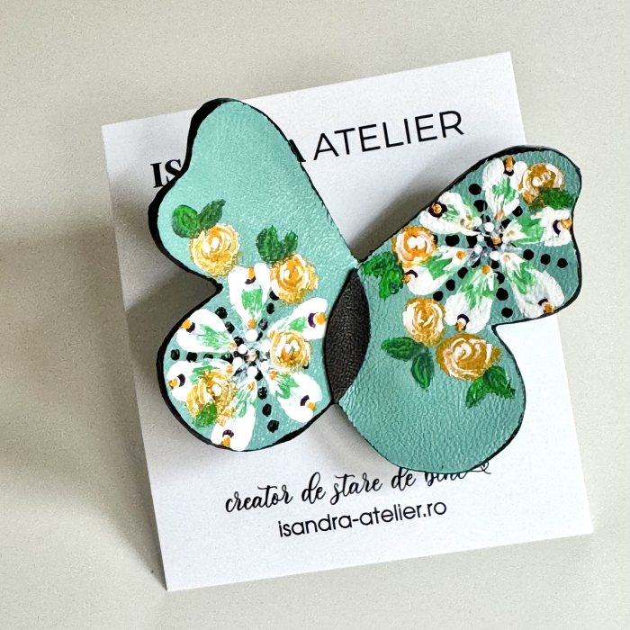 Brosa piele fluture pictat manual [5]