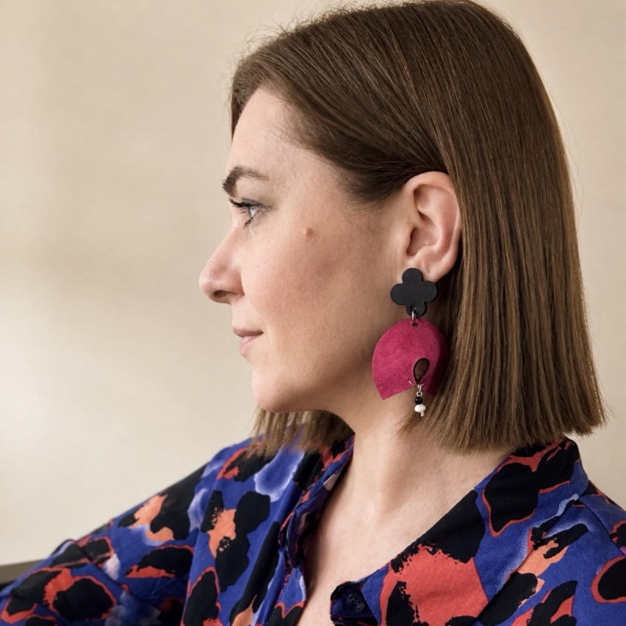 Cercei piele geometrici Halo fuchsia [3]