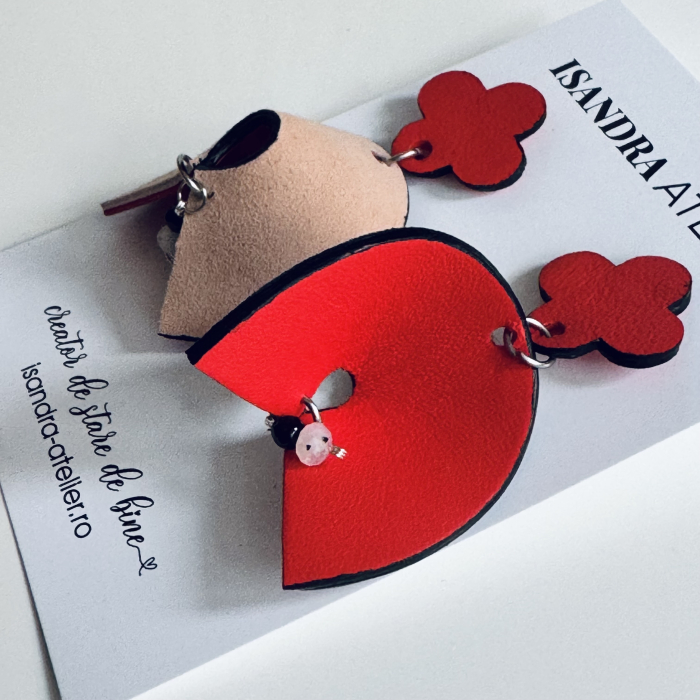 Cercei piele geometrici Halo bej [2]