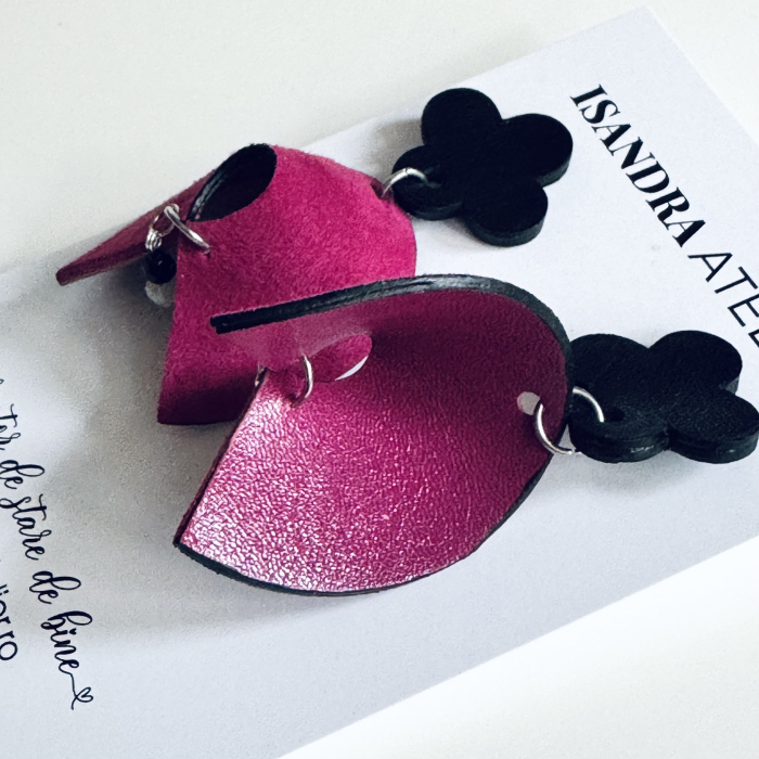 Cercei piele geometrici Halo fuchsia [2]