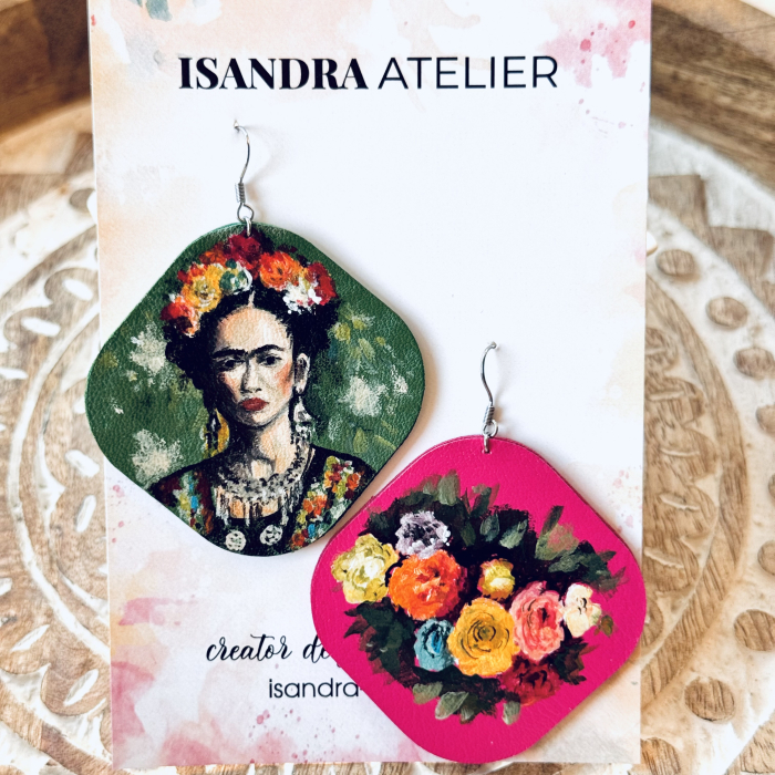 Cercei piele pictati manual Frida Khalo [1]