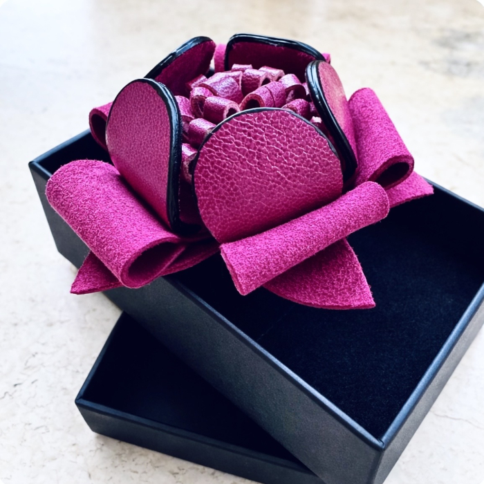 Inel reglabil piele naturala fuchsia [2]