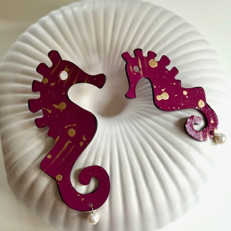 Brose si alte accesorii - Set de brose piele caluti de mare ciclam