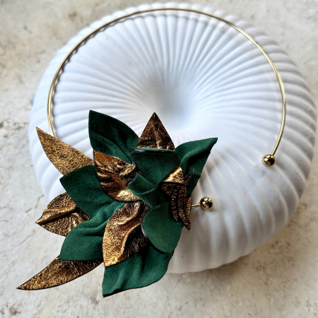 Coliere piele - Colier piele naturala floare fantezie verde