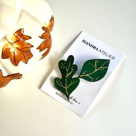 Brose si alte accesorii - Brose piele frunze de toamna verde inchis