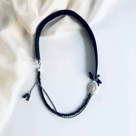 Coliere piele - Colier piele onix si perla