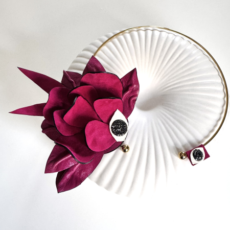 Coliere piele - Colier piele naturala floare fantezie fuchsia