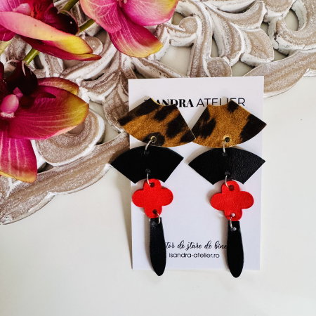 Cercei geometrici - Cercei piele geometrici animal print