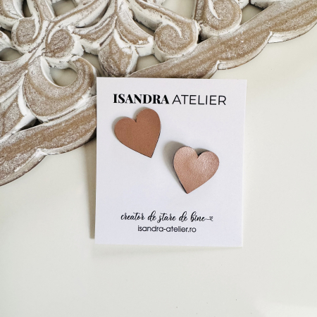 Cercei piele - Cercei piele inimioara mica bej