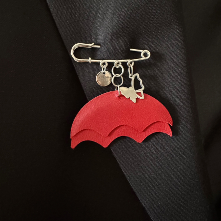 Martisoare piele - Brosa piele umbreluta mare rosie