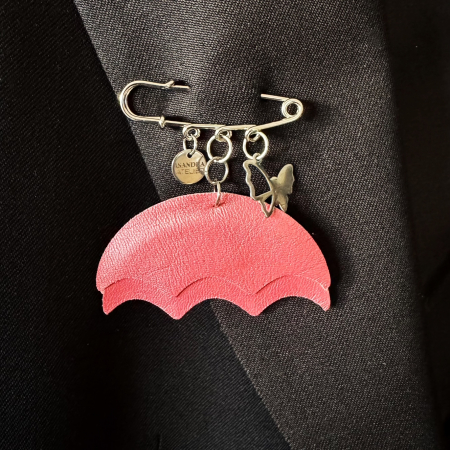 Martisoare piele - Brosa piele umbreluta mare roz