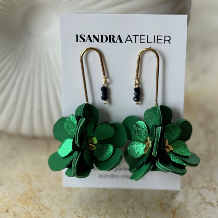 Cercei floare - Cercei floare mare de mac verde si agate