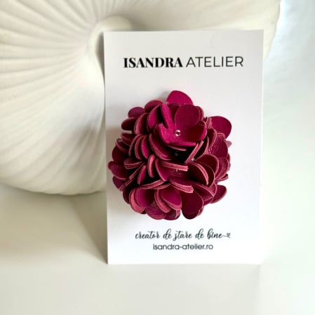 Brose si alte accesorii - Brosa piele buchet de liliac ciclam