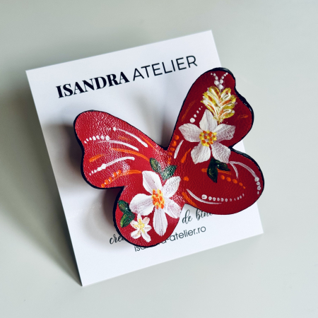 Brose si alte accesorii - Brosa piele fluture pictat manual